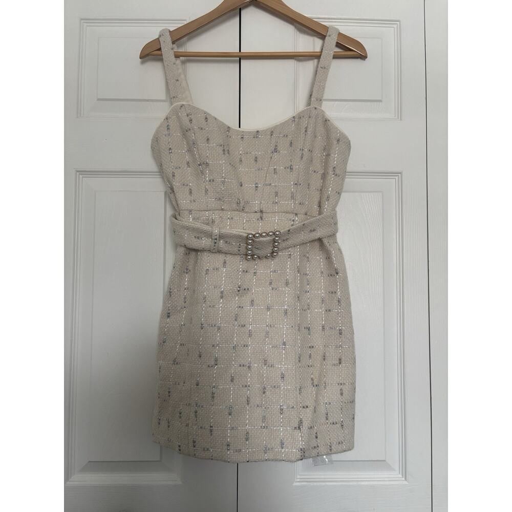 Women’s Assignment Tai Tweed Belted Mini Dress Ivory Size Medium